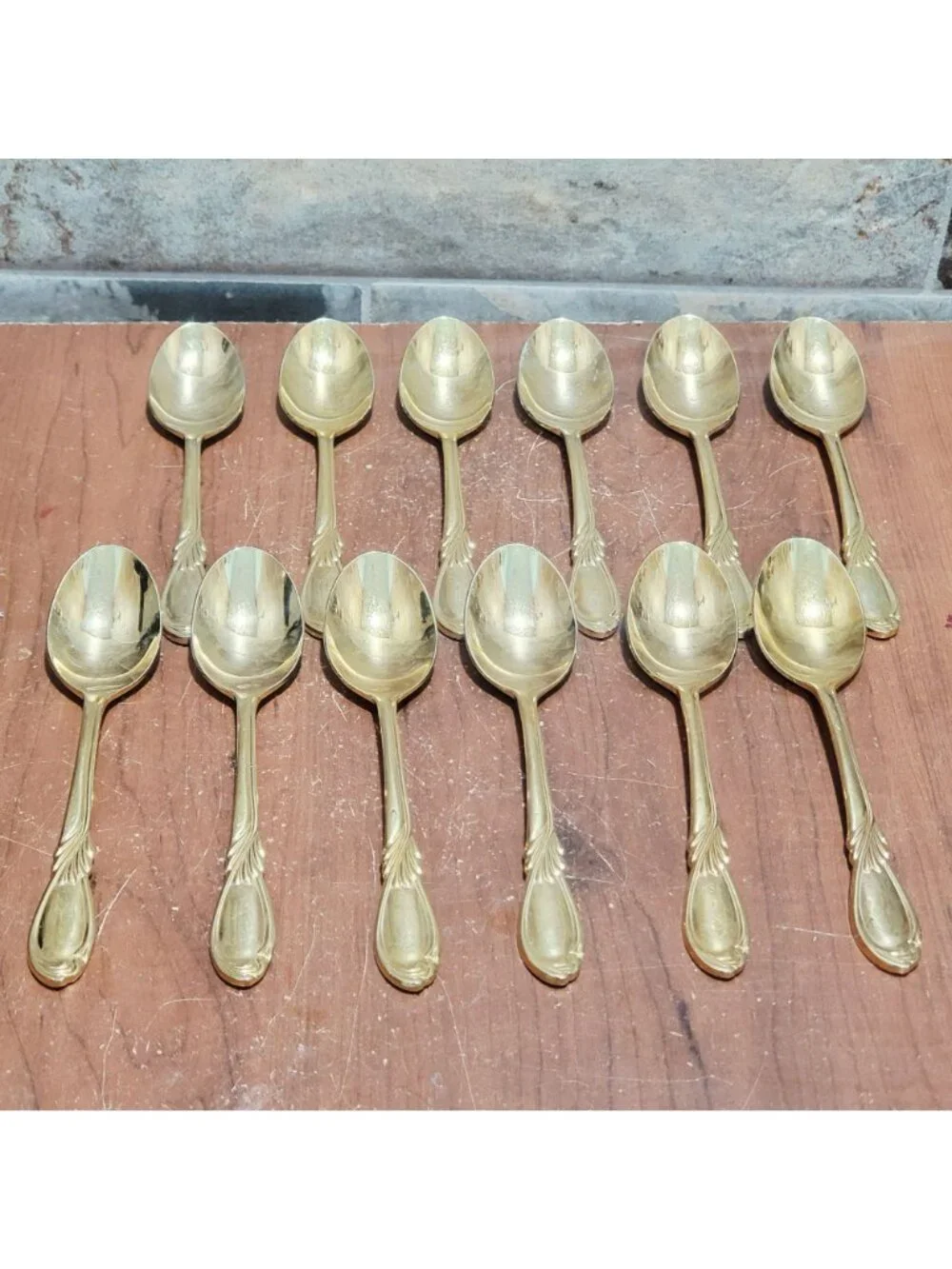 12 Piece Gold Electroplated Teaspoons Classic Plume Marked Stainless Steel Korea